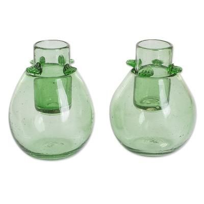 Perfect Shot in Green,'Blown Recycled Glass Green Shot Glasses with Ice Receptacle'