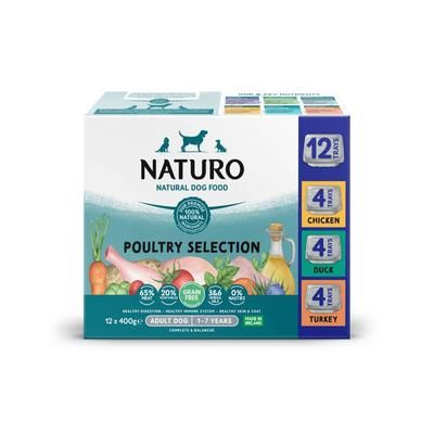 24x400g Adult Grain Free Variety Pack Trays Naturo Wet Dog Food