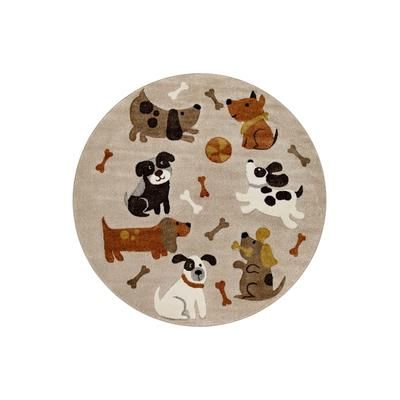 Tappeto rotondo per bambini con motivo cani beige e grigio Ø120