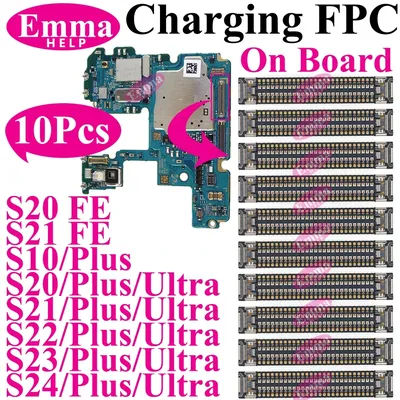 10Pcs USB Charging FPC Connector On Board For Samsung S23 S24 S22 Ultra S21 Plus Note 20 FE S21FE