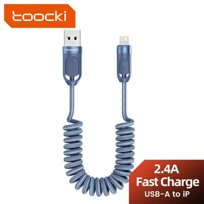 Toocki USB Cable for iPhone X XR AirPods 2.4A Fast Charging Charger Spring-Braided iP Cable for