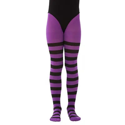 Collants rayés pour enfants, violet/noir