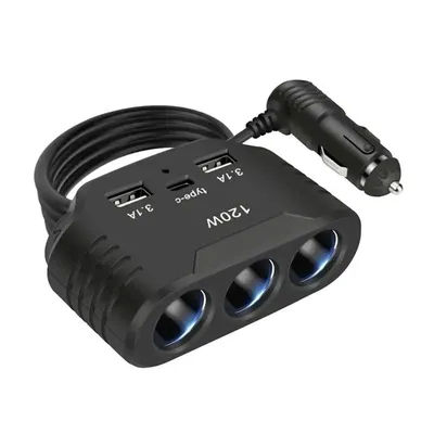 Répartiteur allume-cigare de voiture 3 en 1, double prise USB 120W, 12V 24V, prise de chargeur rapide, adaptateur d'alimentation pour téléphone DVR de voiture