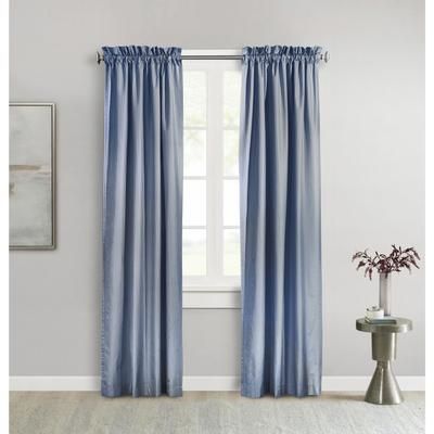 Wide Width Ticking Stripe Room Darkening Pole Top Curtain Panel Pair by Thermalogic in Navy (Size 40" W 45" L)
