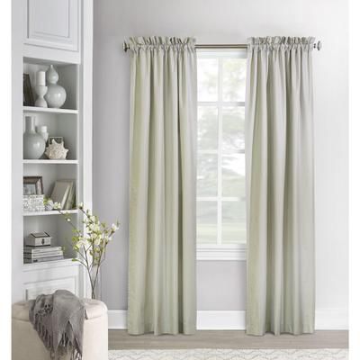 Wide Width Ticking Stripe Room Darkening Pole Top Curtain Panel Pair by Thermalogic in Sage (Size 40" W 45" L)