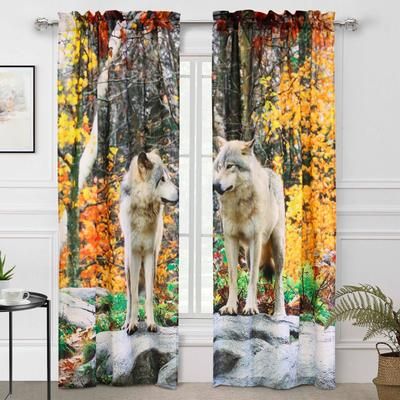 Photo Real Wolves Light Filtering Pole Top Curtain Panel Pair by Habitat™ in Multi