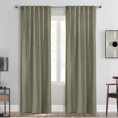 Wide Width Seren Room Darkening Dual Header Curtain Panel by Thermalogic in Taupe (Size 50" W 108"L)