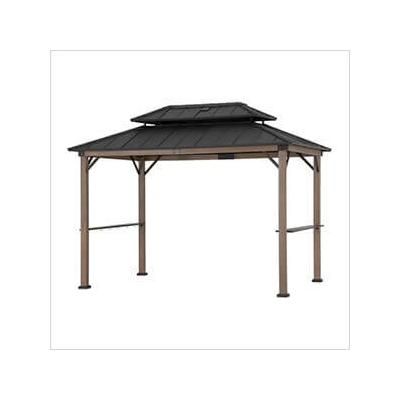Sunjoy Group 8 x 12 Grill Gazebo with Solar Power and Shelves (Brown)