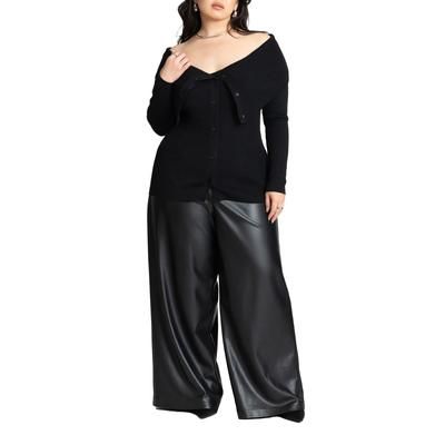 Plus Size Women's Wide Leg Faux Leather Pant by ELOQUII in Black Onyx (Size 18)