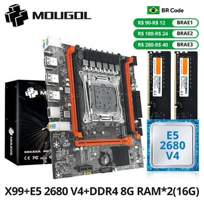 MOUGOL X99 Gaming Motherboard Kit with Intel Xeon E5 2680 V4 & DDR4 8Gx2 2133MHz Dual Channel ECC RAM M.2 NVME for Desktop PC