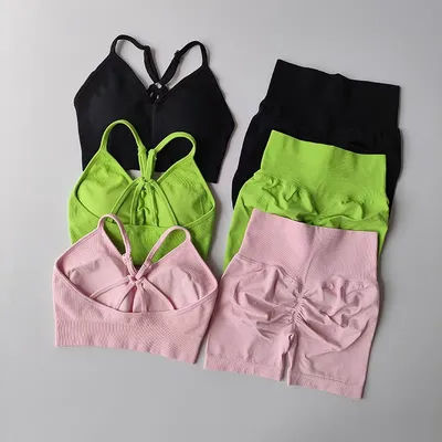 Women's High Waist Yoga Sets Workout Gym Clothing 2 Pcs Sports Suits Fitness Sets Tracksuit Sportswear Shorts Sets