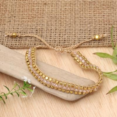 Boho Glam,'Gold-Accented Adjustable Crystal Beaded Wristband Bracelet'