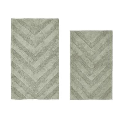 Hugo Collection 100% Cotton 2 Piece (21" X 34" | 24" X 40") Bath Rug Set by Brylane Home in Sage