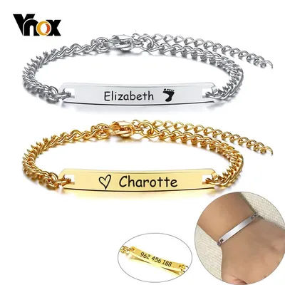 Vnox Adjustable Length Kids Babi ID Bracelets Anti Allergy Stainless Steel Girl Boy Children Anti Lost Jewelry Custom Name Phone