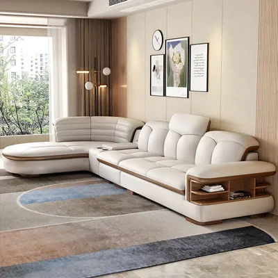 MINGDIBAO-Canapé sectionnel de luxe en cuir véritable, en forme de L, avec USB, haut-parleur Bluetooth, pour le salon