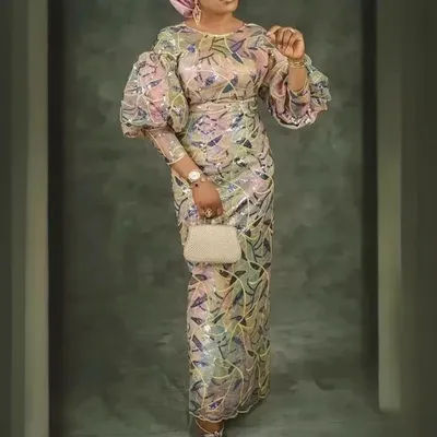 Robe de Soirée Longue Brodée à Paillettes pour Femme, Col Rond, Haut de Gamme, Nouvelle Collection Printemps et Été