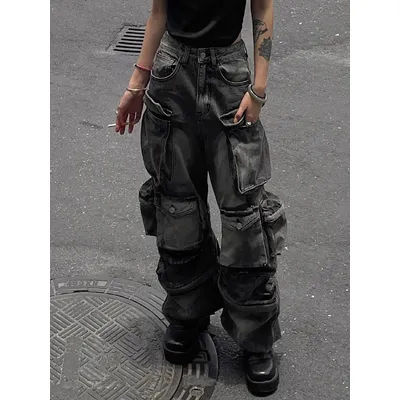 WCFCX STUDIO – pantalon Cargo multi-poches pour femmes, jambes larges, lavable, taille haute, Baggy Y2K, 2024