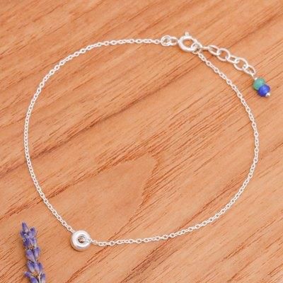 Promise of Peace,'Blue and Green Quartz Sterling Silver Charm Anklet'