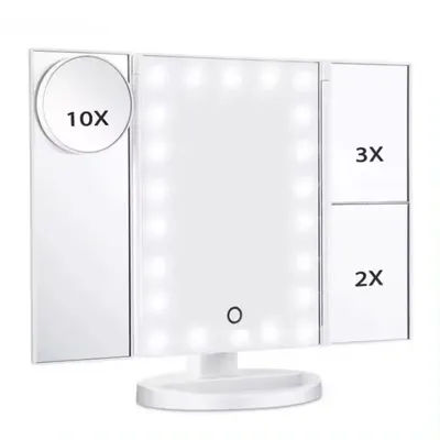 Triple fold illuminated Vanity mirror 22 LEDd lights Touch screen Makeup mirror 1X 2X 3X enlarged makeup mirror
