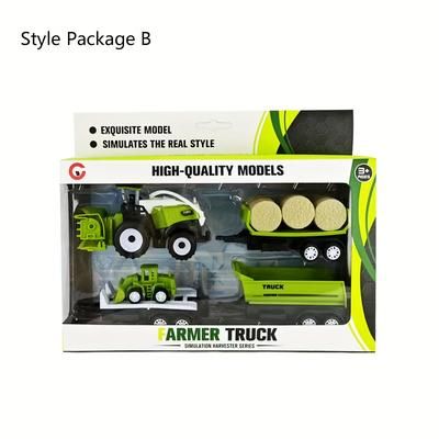 TEMU Harvester Combination Set Farmer Trailer Simulation Toy Car Model Boy Interactive Toy Gift Box Packaging Birthday Gift Class Prize