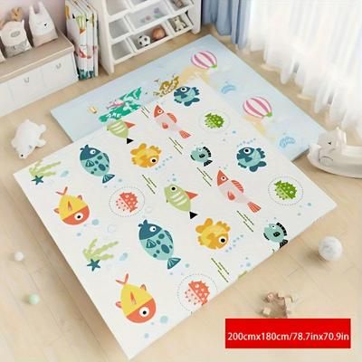 TEMU 1pc Cartoon Animals Childish Pattern Extra Large Foldable Crawling Carpet Rug, Waterproof And Double-sided Cartoon Design, Play Area Floor Mat For Safe And Comfortable Playtime