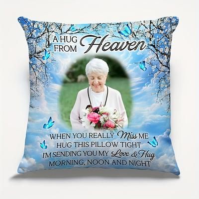 TEMU 1pc, Custom Short Plush Single Sided Printing Throw Pillow 18x18 Inch, Custom Photos Hugs From Heaven, Memorial Personalized Custom Pillows, Commemorative Pillow, Sofa Decoration, Without Pillow Core