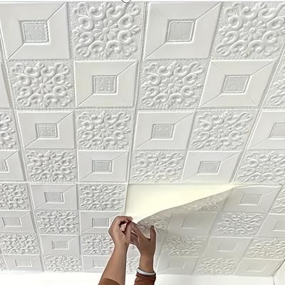 TEMU 20pcs 3d Textured Self-adhesive Wallpaper - Waterproof & Moisture-resistant, Easy Match For Bedroom Ceilings & Home Decor In Living Room And Dining Area