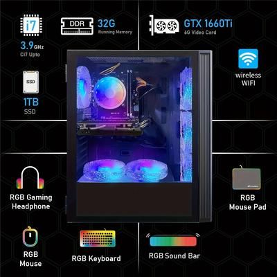 TEMU Stgaubron Gaming Desktop Pc, Core I7 3.4ghz Up To 3.9ghz, Geforce Gtx1660ti 6g Gddr6, 32g, 1tb Ssd, Wifi, Wireless,rgb Fanx6, Rgb Keybaord & Mouse & Mouse Pad, Rgb Bar, Rgb Gaming Microphone, W10h64