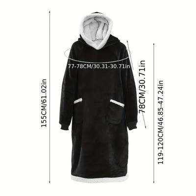 TEMU Black Extra Long 155cm Oversized Hoodie Blanket, Wearable Blanket Sweatshirt, Ultra Soft Sherpa Fleece Comfy Snuggle Hoodie Wearable Blanket
