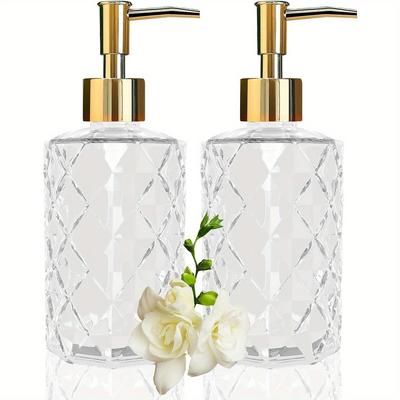 TEMU Pack Of 1/2 Crystal Glass Soap Dispensers, 350ml/11oz. Transparent Glass Lotion Pump Soap Dispensers, Reusable Kitchen Dish Soap, Shower Gel, Shampoo And Hand Wash Dispensers