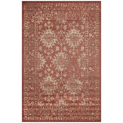 Carmel Vintage Floral Indoor/Outdoor Area Rug Black by Brylane Home in Chili (Size 1'11"X4'11")