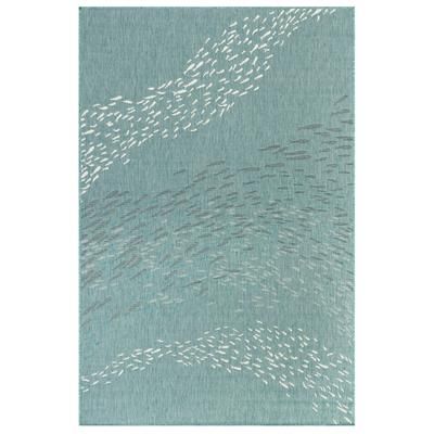 Carmel School Of Fish Indoor/Outdoor Area Rug Aqua by Brylane Home in Aqua (Size 6'6" X 9'4")