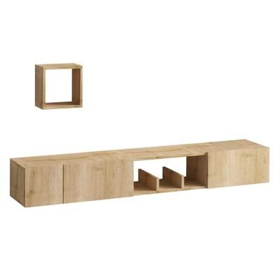 Mobile TV sospeso 1 nicchia 3 porte L180 cm - Effetto Legno chiaro