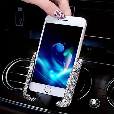 TEMU 1 Bling Car Phone Holder With Sparkling Artificial Diamonds - Durable Pvc, Air Vent & Dashboard Smartphone Mount For Easy Navigation, Phone Holder For Car