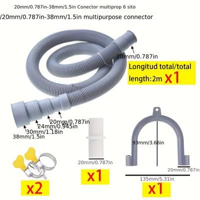 TEMU Heavy- Flexible Hose For Washing Machines - Extendable, Thickened Multiple Connectors, In 2m/ /4m/5m Lengths & 20/24/30/38mm Diameters