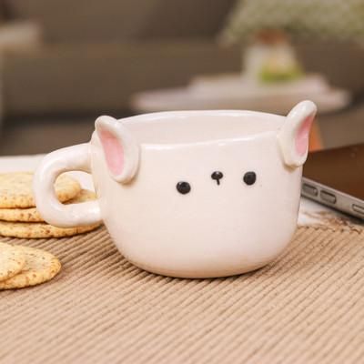 'Thai Handcrafted Animal-Themed Ceramic Bunny Espresso Cup'