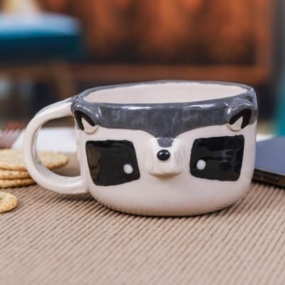 Raccoon Elixir,'Whimsical 6 oz Ceramic Raccoon Cup with a Glossy Finish'