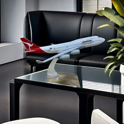 TEMU Qantas Boeing 747 Diecast Metal Airplane Model Kit - Durable Aluminum Alloy Aircraft Replica For Collectors, Hobbyists & Enthusiasts, Age 14+