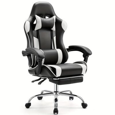 TEMU Gaming/office Pc Chair With Massage Lumbar Support, Vintage Style Pu Leather High Back Adjustable Swivel Task Chair With Footrest