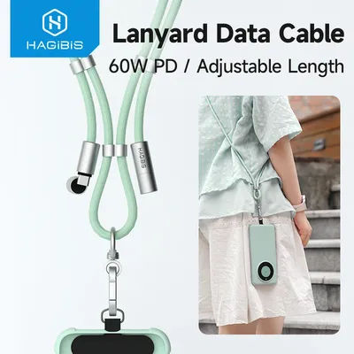 Hagibis Universal Phone Lanyard USB C Cable 2 in 1 Phone Strap C to C/C to L Charging Cord for