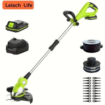 TEMU String Trimmer, 10-inch Cordless , 2.0ah Battery Powered , 20v Lawn Edger With Grass Cutter Spool Line And 20pcs Plastic Blades, Fast Charger Included