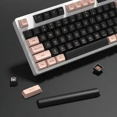 KBDiy 142 Keys/Set PBT Black and Pink Keycap Custom ISO SA Profile for Mechanical Keyboard Keycaps Double Shot for MX switches