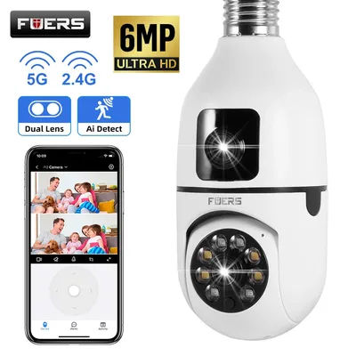 FUERS 3K 6MP WiFi Bulb Camera 5G Dual Lens E27 Base Indoor Baby Monitor Wireless Security Protection Video Surveillance Camera