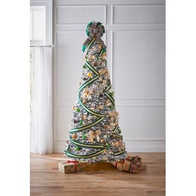 7H Pre-Lit Flocked Pop-Up Tree by BrylaneHome in Green Gold