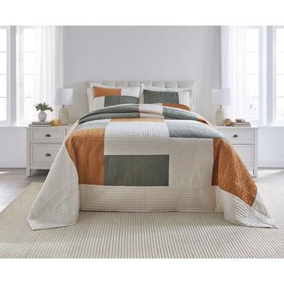 Modern Velvet Patchwork Bedspread by BrylaneHome in Dark Green (Size FULL)