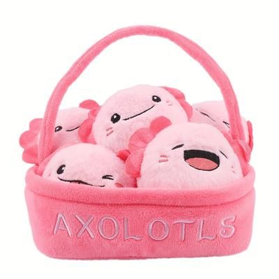 TEMU Axolotl Plush Toy Basket - Molutian Soft Stuffed Animal Set, Cartoon Video Game Themed Plushies, Ideal For Babies & Toddlers 0-3 Years, Birthday, Christmas Gifts