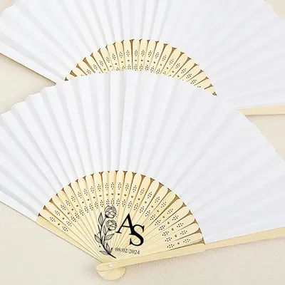 Personalized Custom White Fabric Fans, Wedding Party Favors, Bulk Engraved Cloth Fans, Gifts for Guests