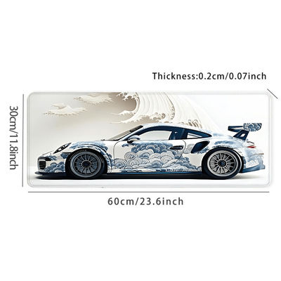 TEMU Xxl Ocean Wave Racing Car Mouse Pad - Large Gaming Desk Mat With Non-slip Rubber Base, 35.4x15.7 Inch - And Office Use