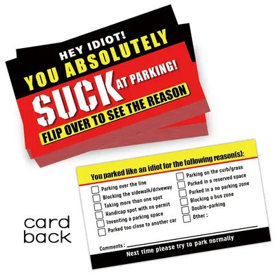 (Pack Of 50)Bad Parking Cards You Parked Like An Idiot Business Cards 3.54"x1.97" For Funny Parking Violation Prank Notice Gag