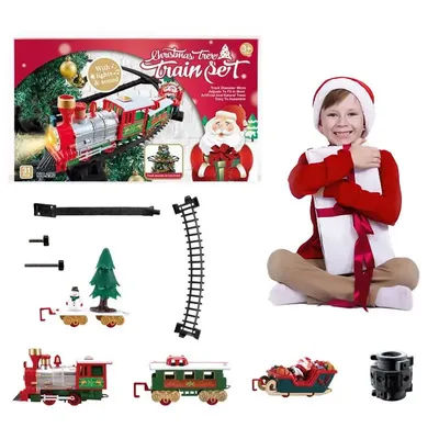 Christmas Train Around Christmas Tree Electric Train Set Easy Assemble Cars Railway Kit Animated